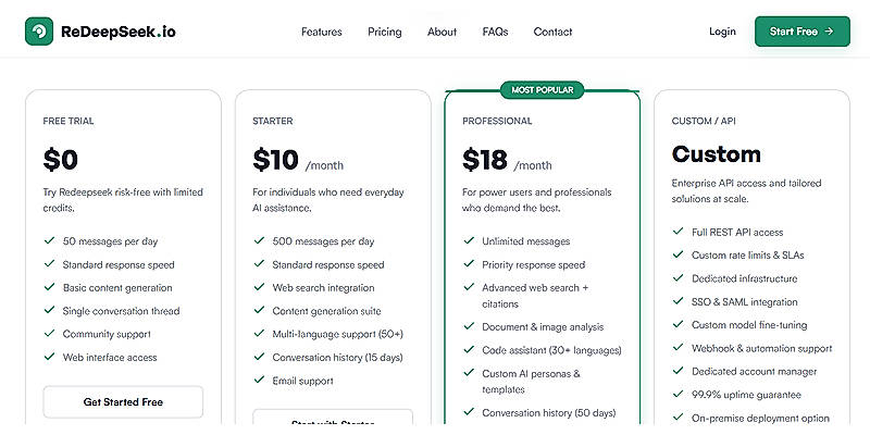 Pricing screenshot
