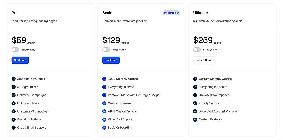 Pricing screenshot