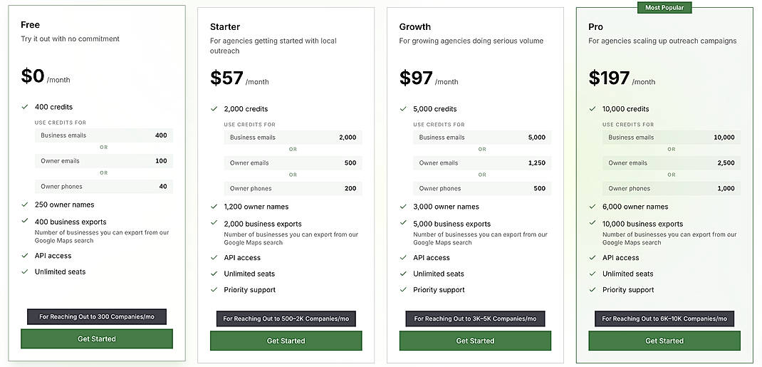 Pricing screenshot