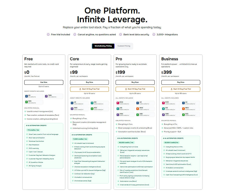 Pricing screenshot