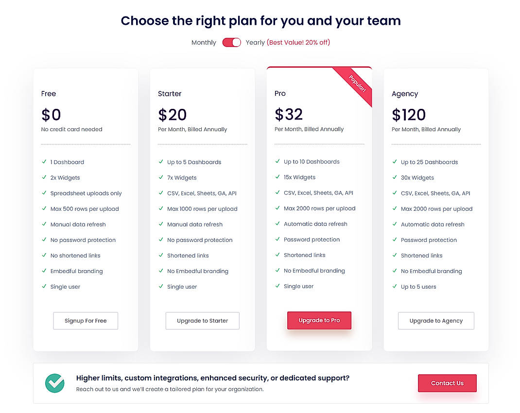 Pricing screenshot