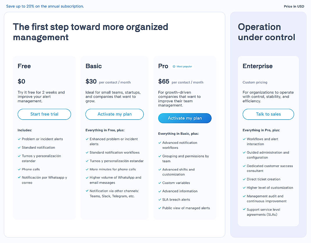 Pricing screenshot