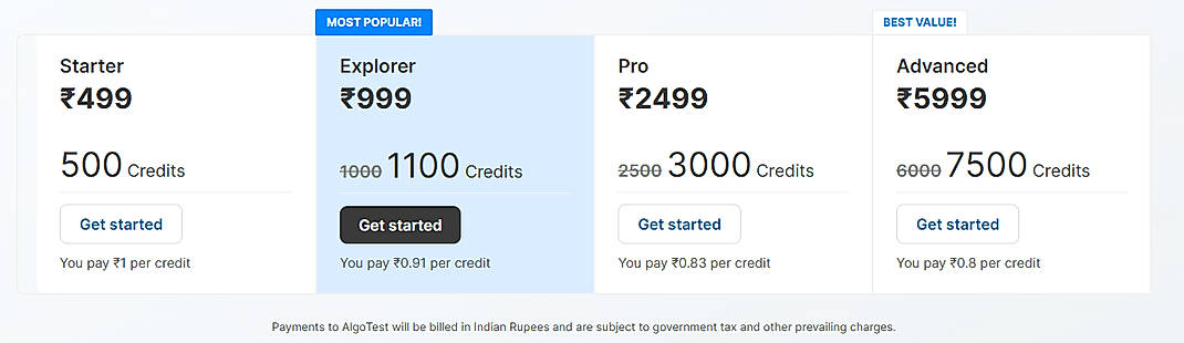 Pricing screenshot