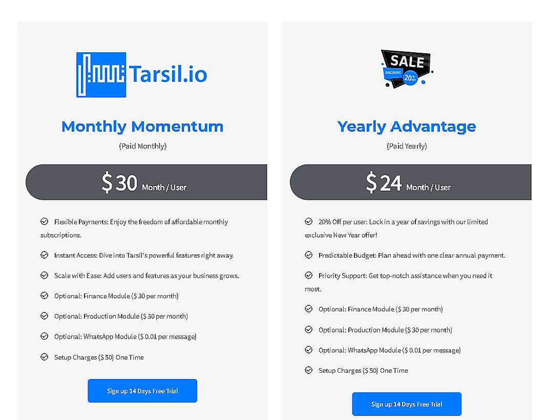 Pricing screenshot