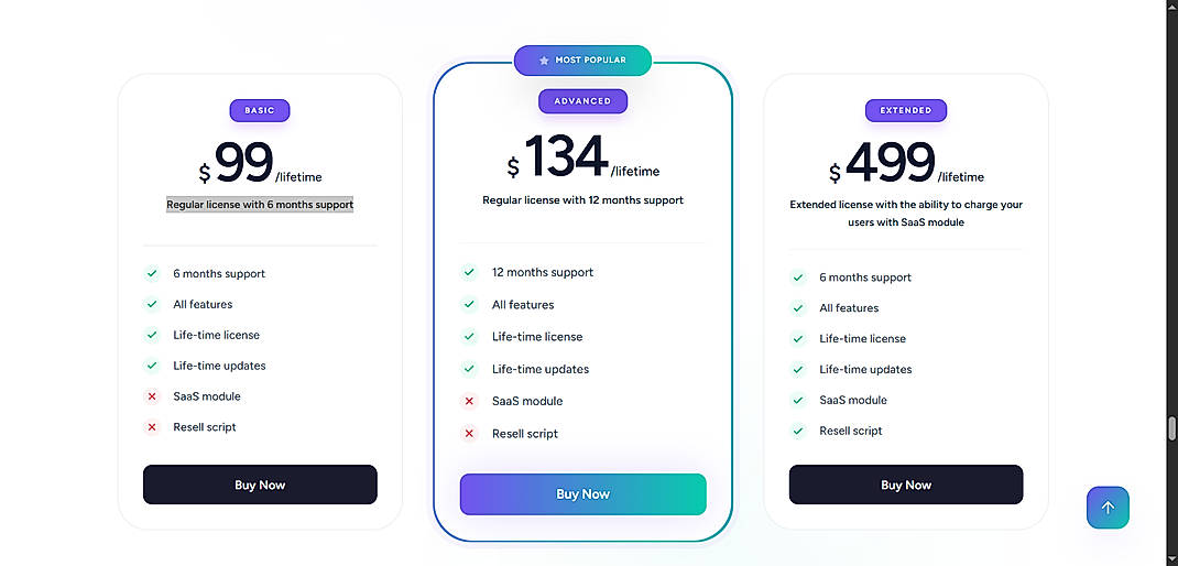 Pricing screenshot