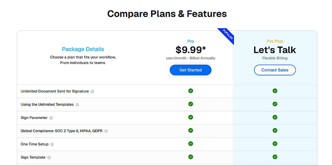 Pricing screenshot