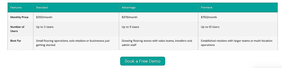 Pricing screenshot