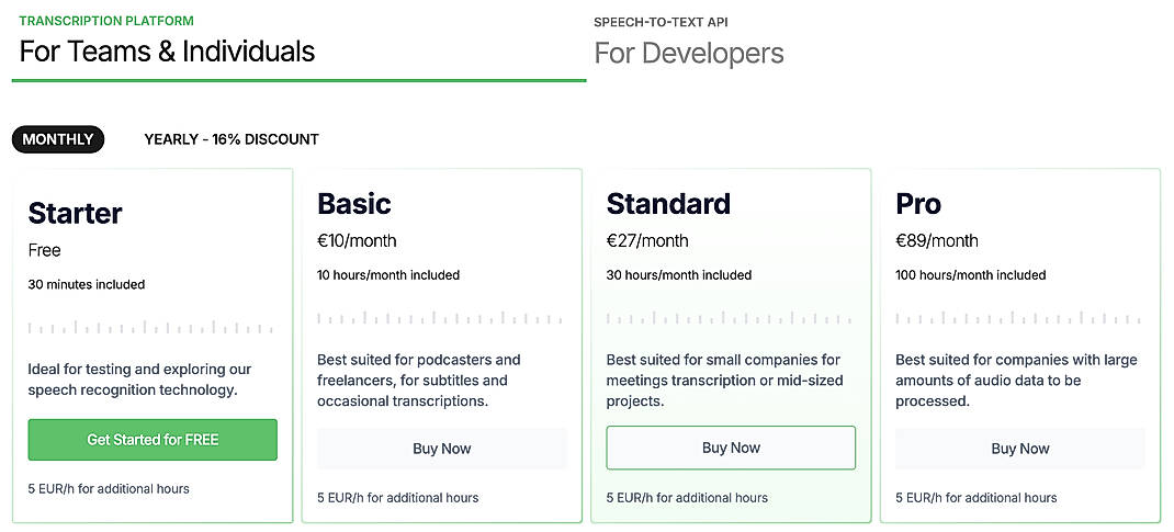 Pricing screenshot