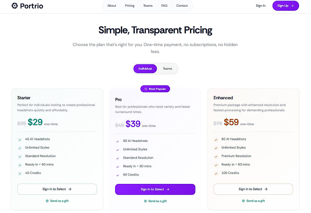 Pricing screenshot