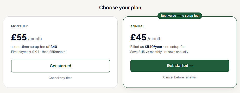 Pricing screenshot