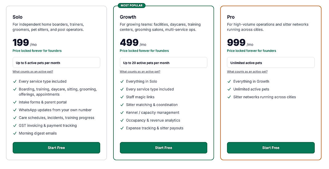 Pricing screenshot