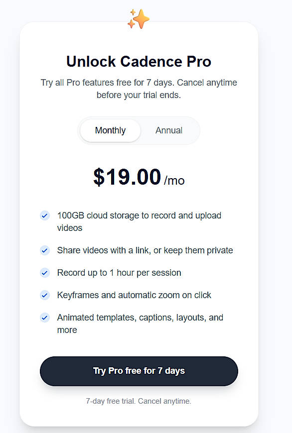 Pricing screenshot