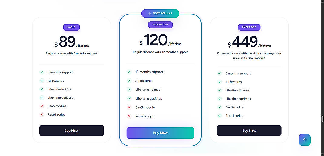Pricing screenshot