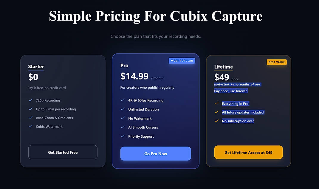 Pricing screenshot