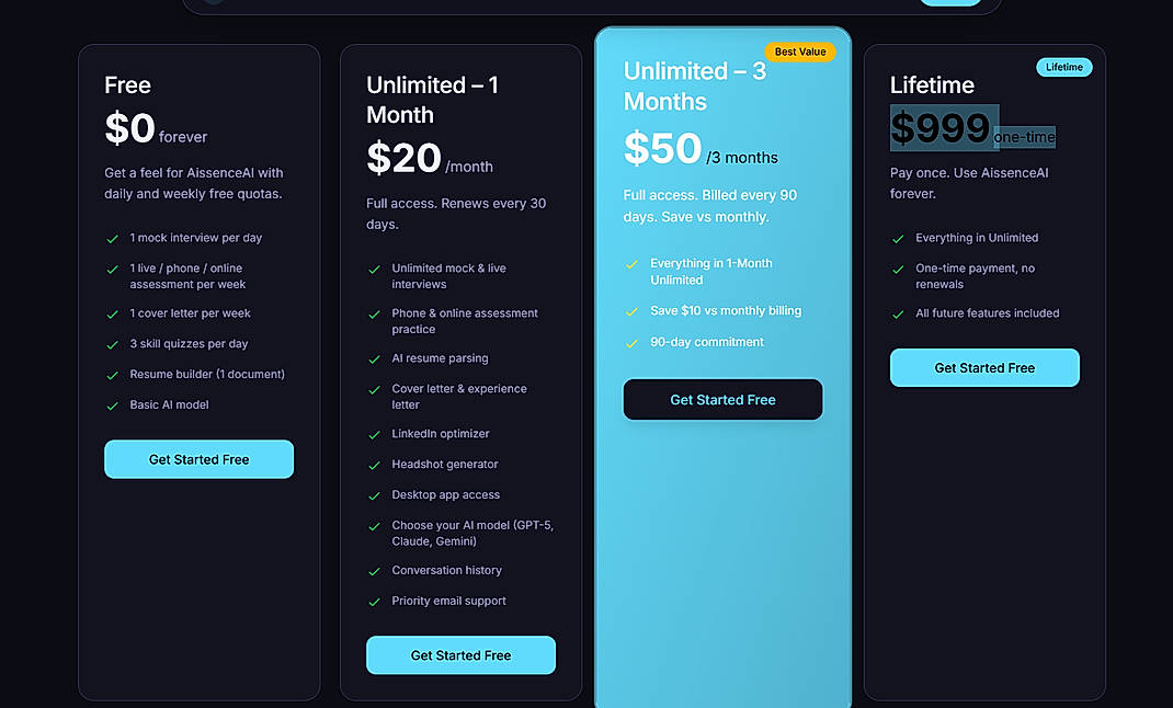 Pricing screenshot