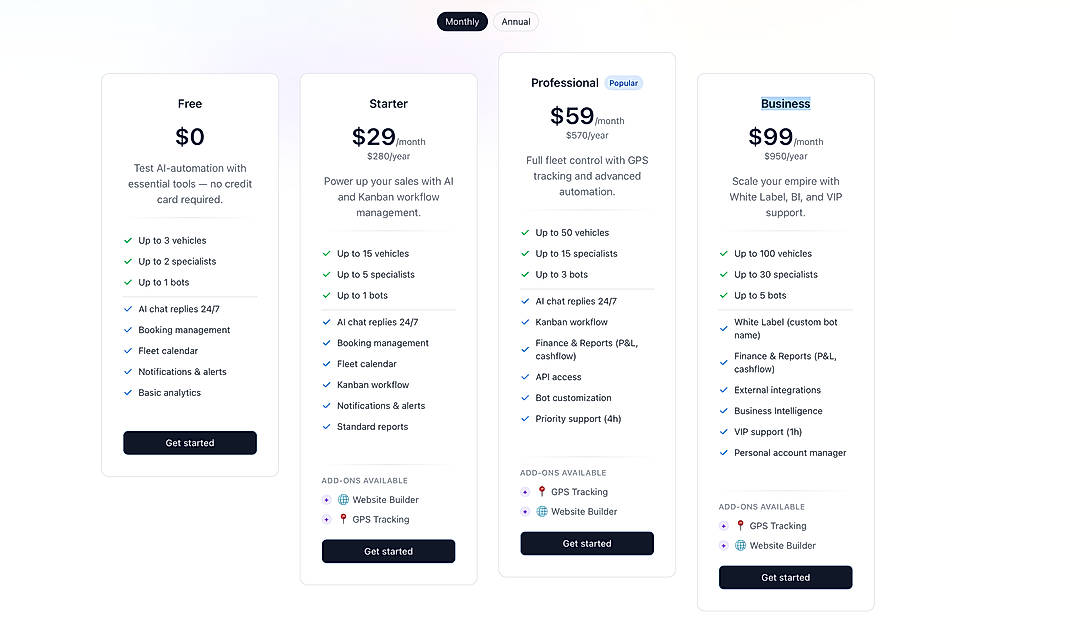 Pricing screenshot