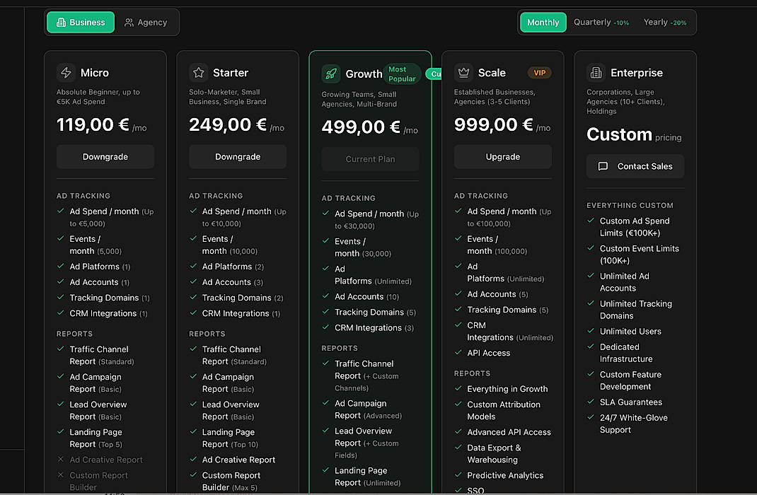 Pricing screenshot