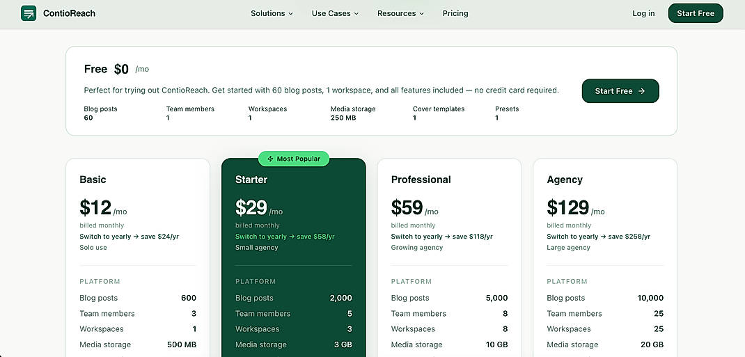 Pricing screenshot