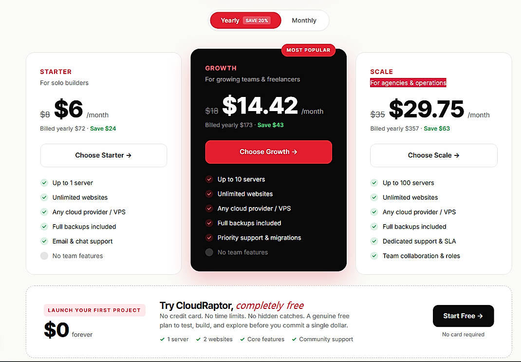 Pricing screenshot
