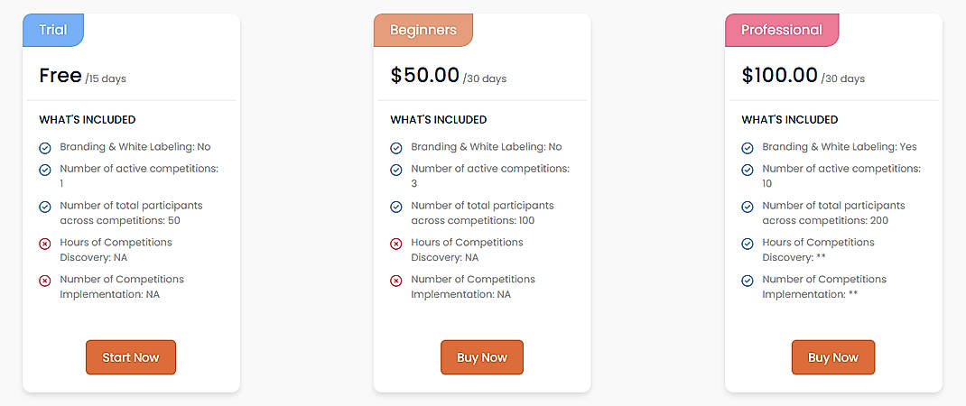 Pricing screenshot