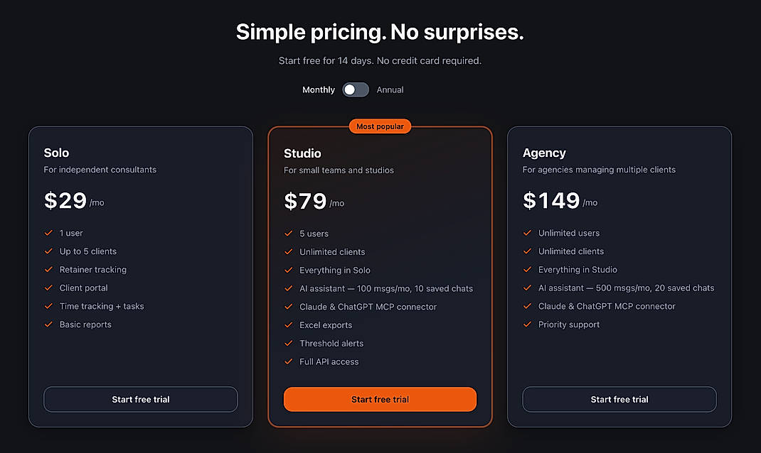 Pricing screenshot
