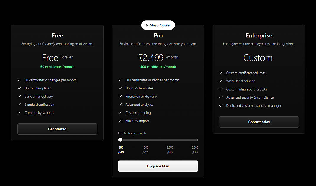 Pricing screenshot