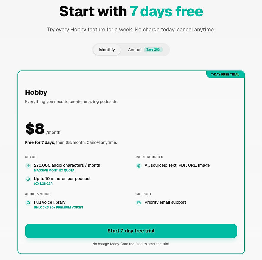 Pricing screenshot