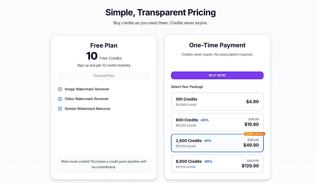 Pricing screenshot