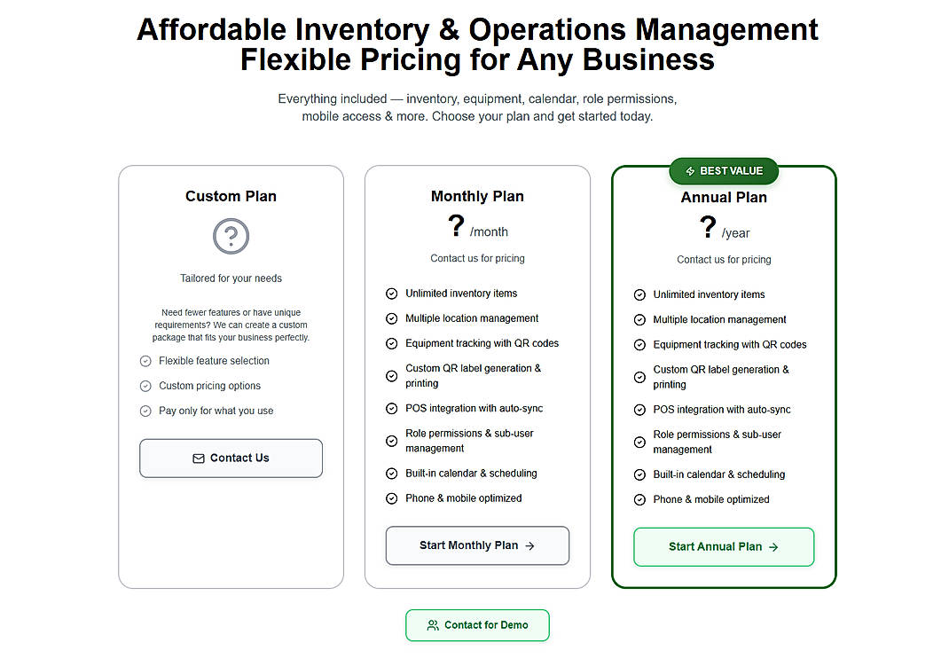 Pricing screenshot