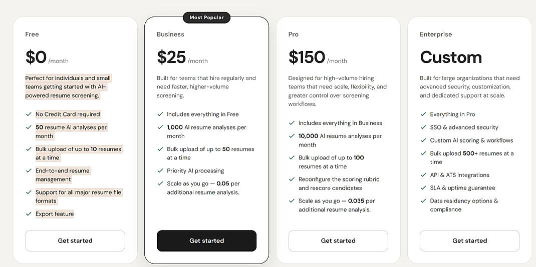Pricing screenshot