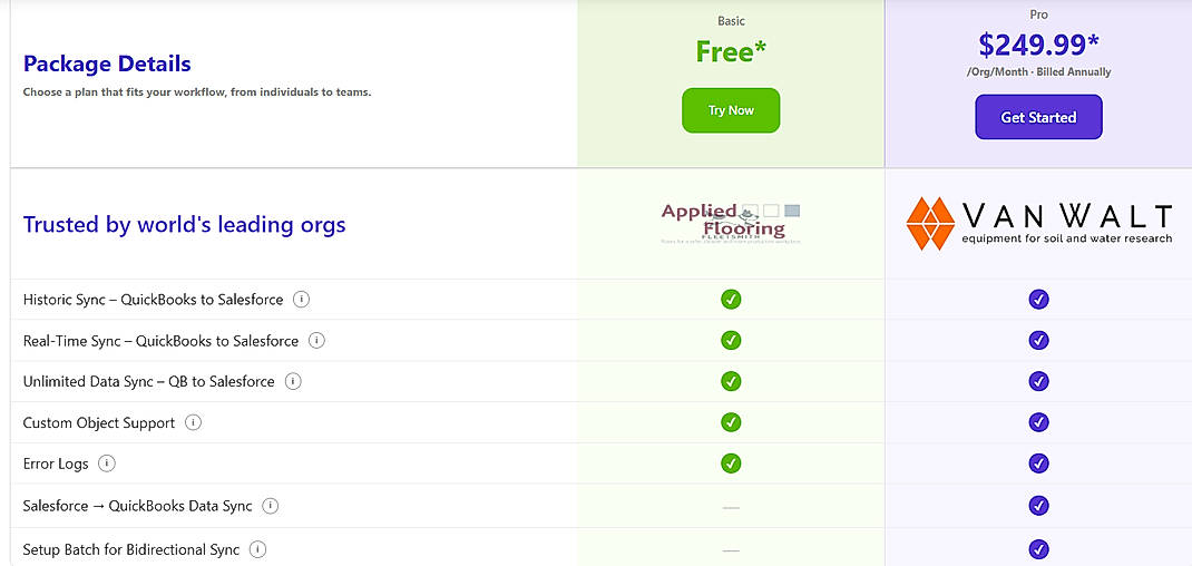 Pricing screenshot
