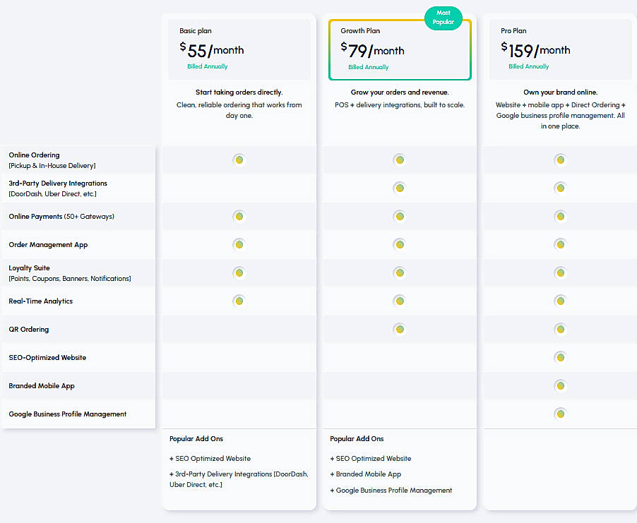 Pricing screenshot