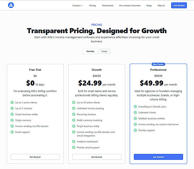Pricing screenshot