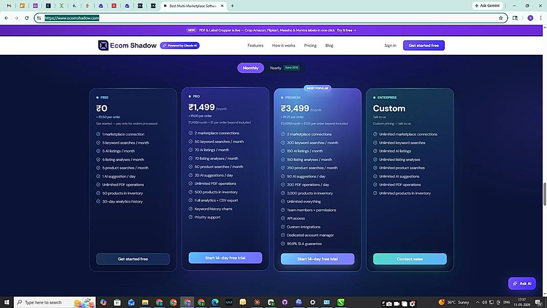 Pricing screenshot