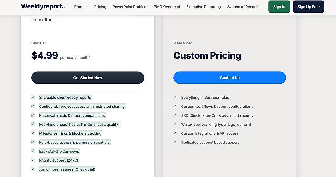 Pricing screenshot