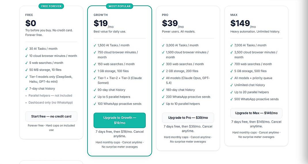 Pricing screenshot