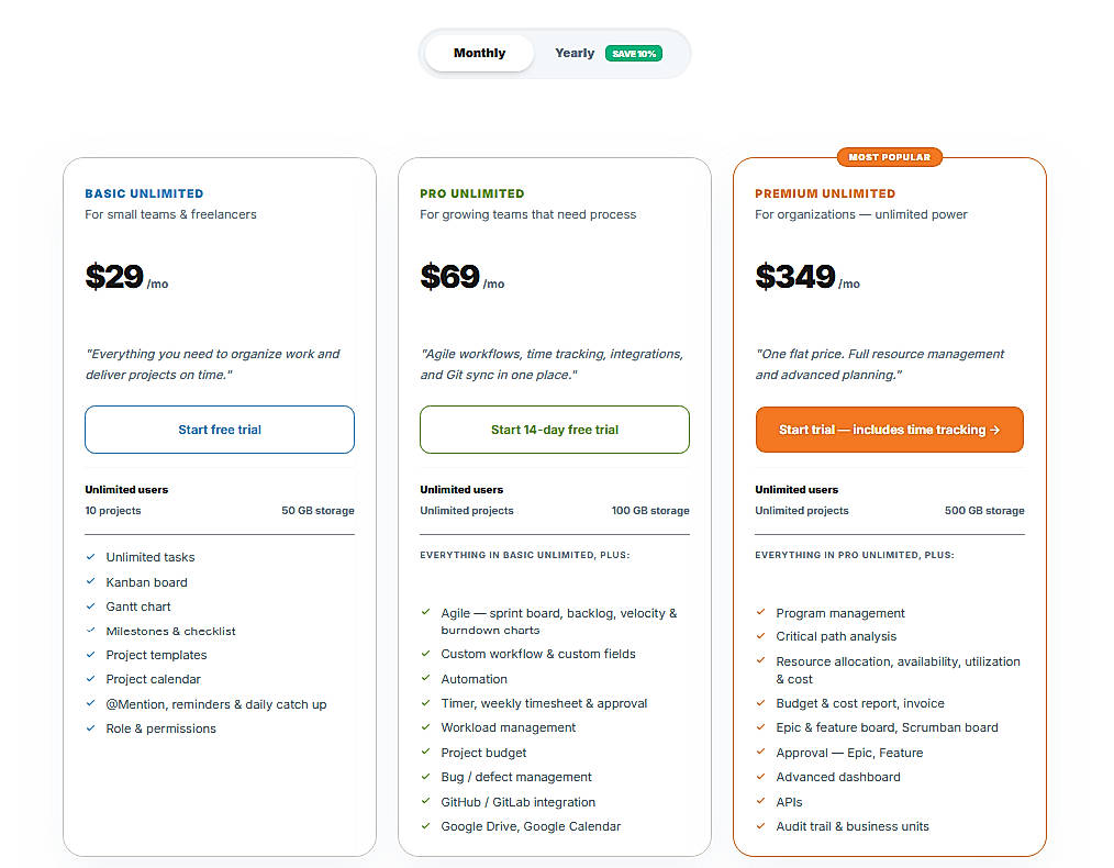 Pricing screenshot