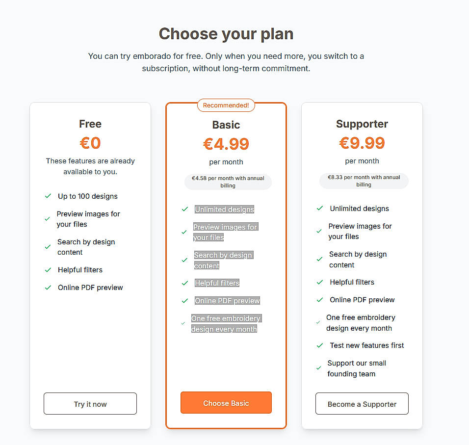 Pricing screenshot