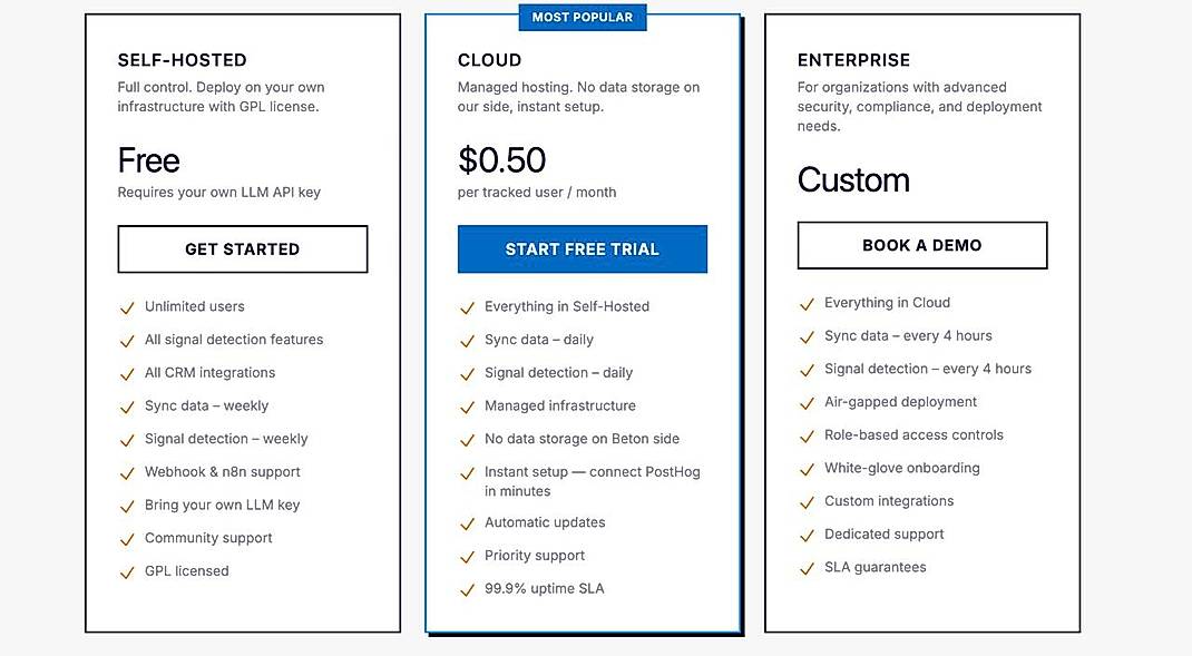 Pricing screenshot