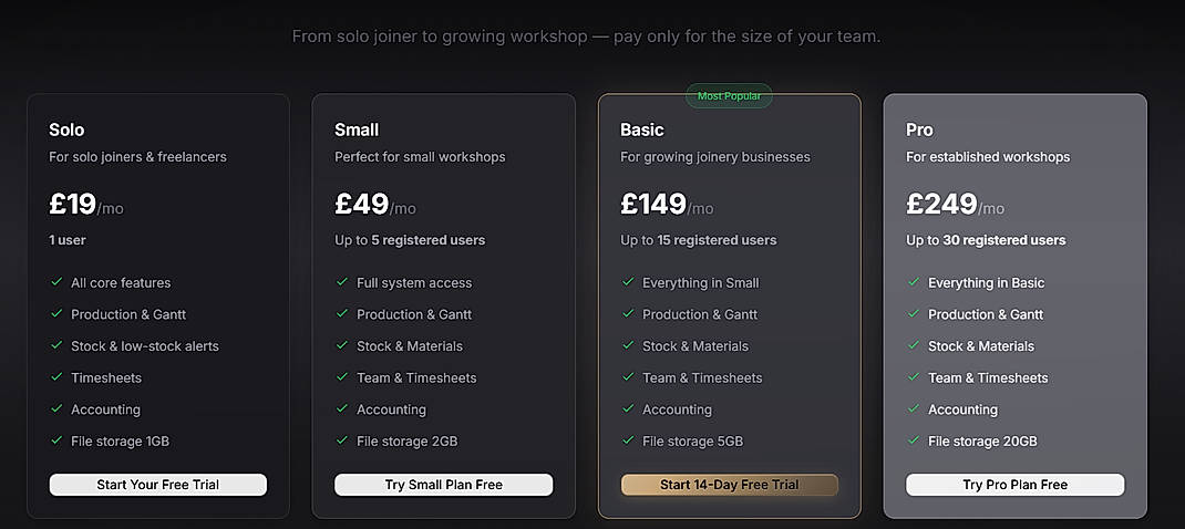 Pricing screenshot