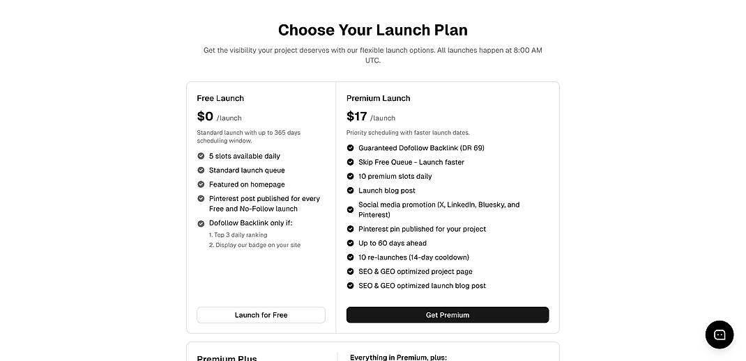 Pricing screenshot