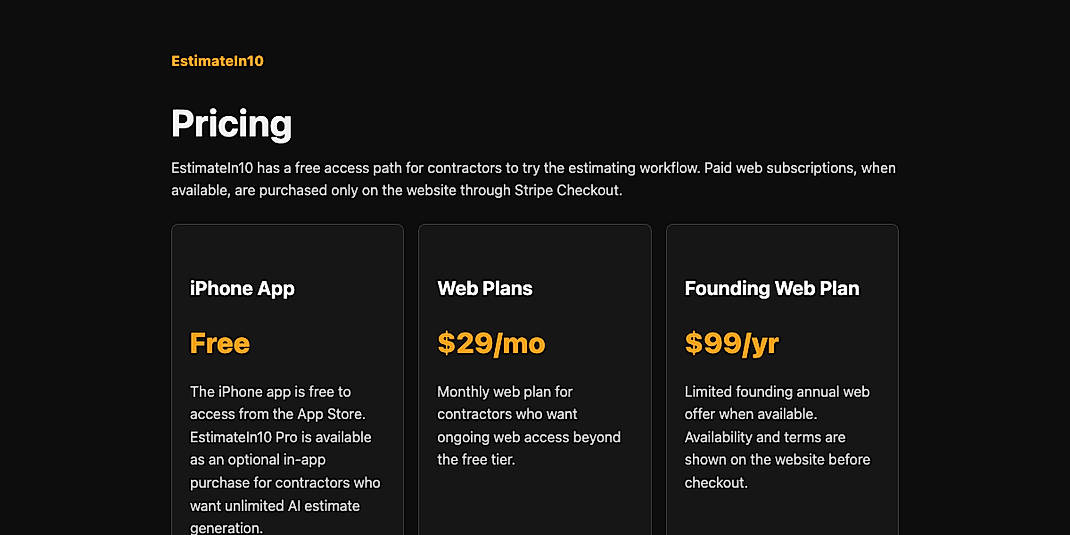 Pricing screenshot