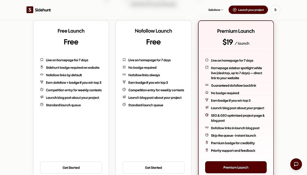 Pricing screenshot