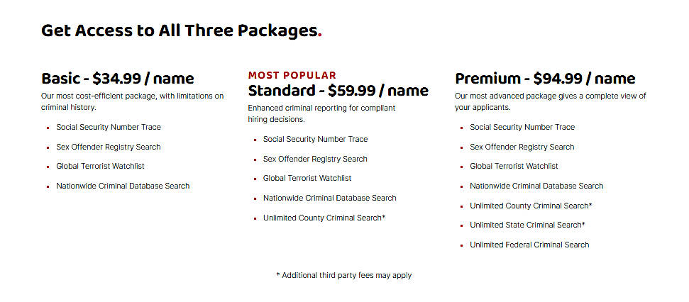 Pricing screenshot