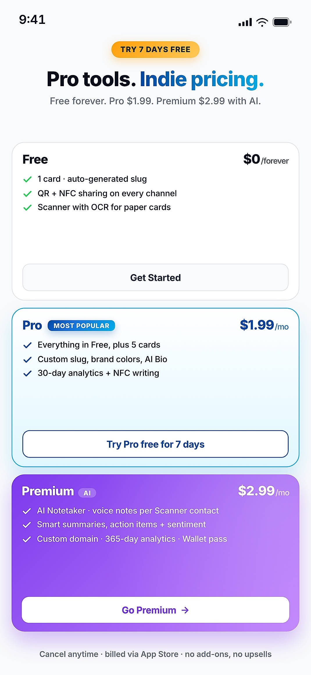 Pricing screenshot