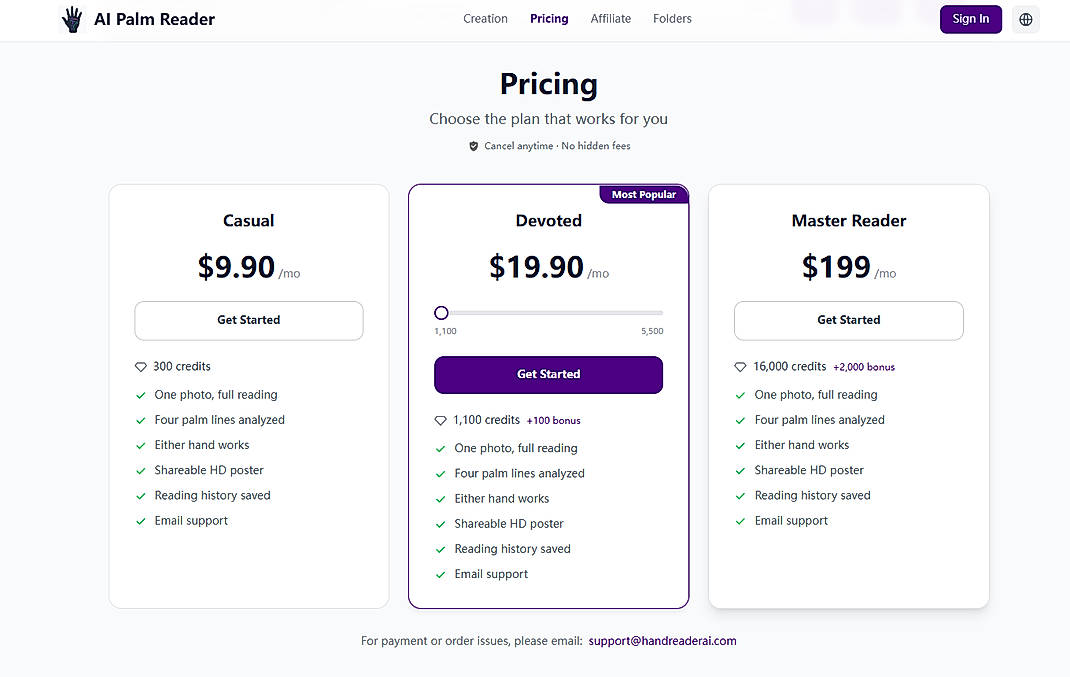 Pricing screenshot
