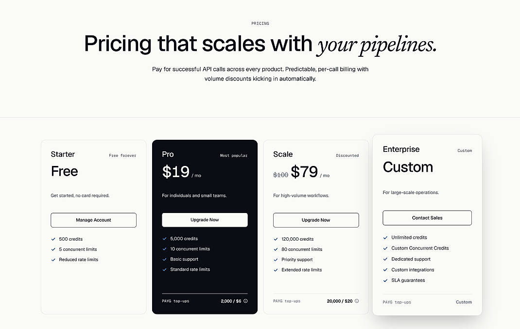 Pricing screenshot