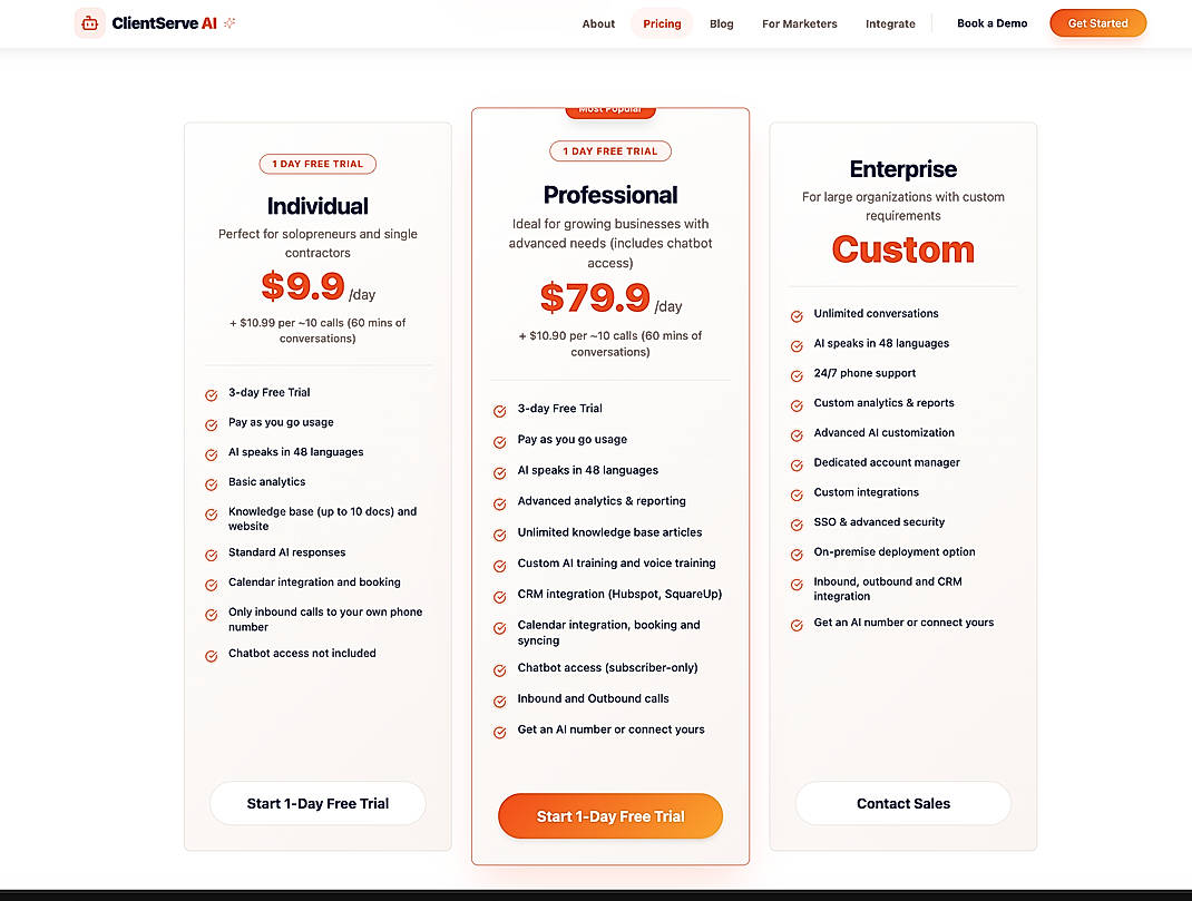 Pricing screenshot