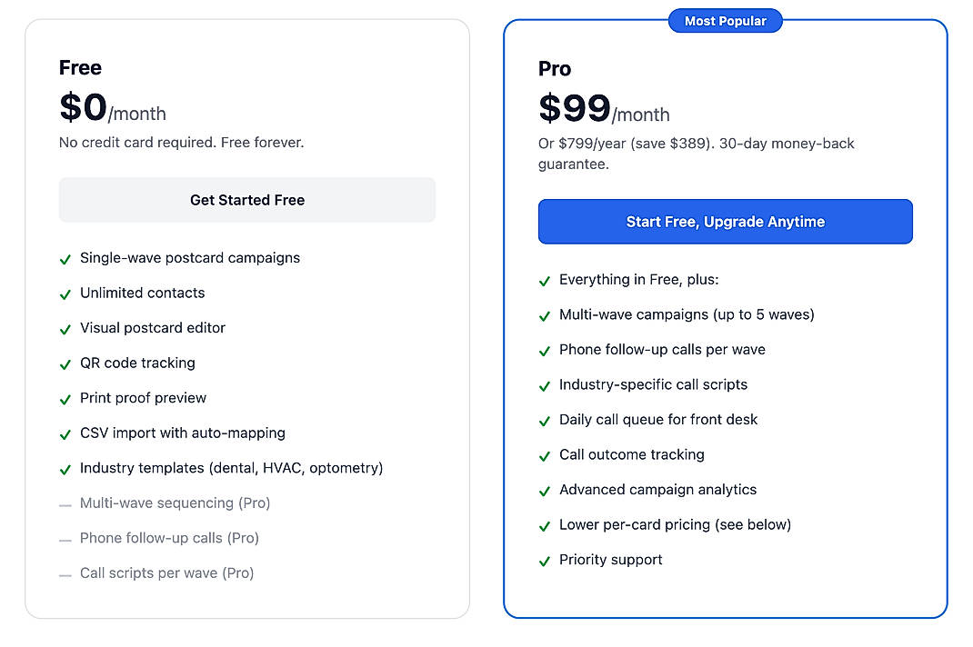 Pricing screenshot