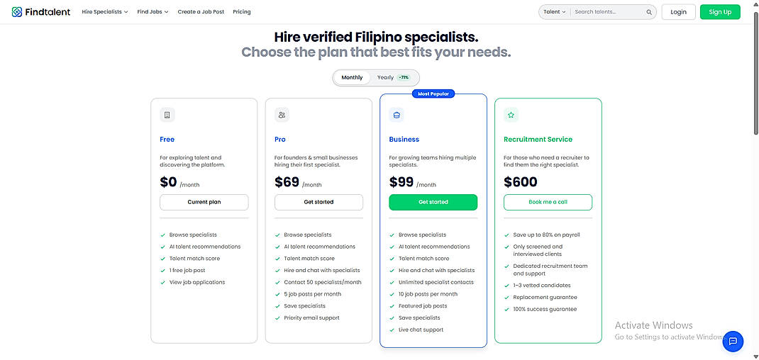 Pricing screenshot